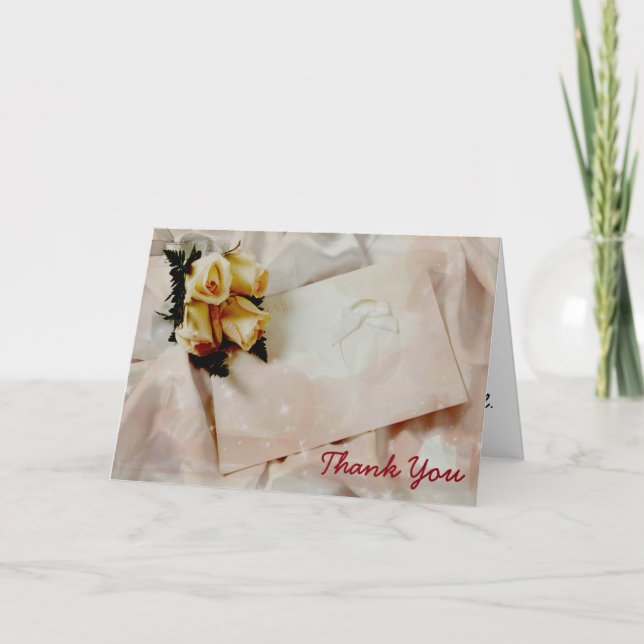 Elegant Ivory & Yellow Rose Wedding Thank You Card (Front)