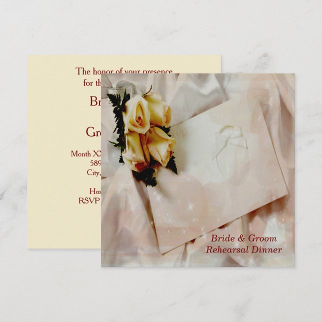 Elegant Ivory & Yellow Roses Rehearsal Dinner Card (Front/Back)
