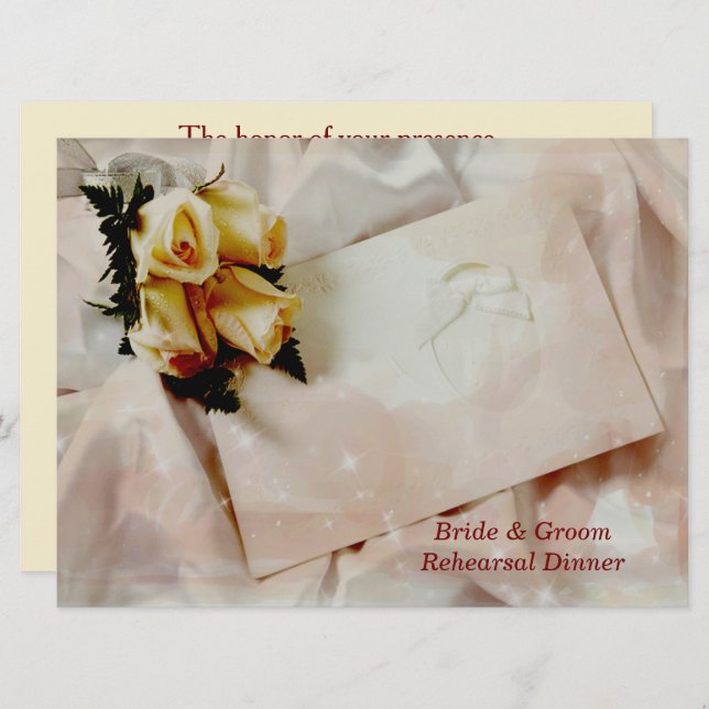 Elegant Ivory Yellow Roses Rehearsal Dinner H Card (Front/Back)