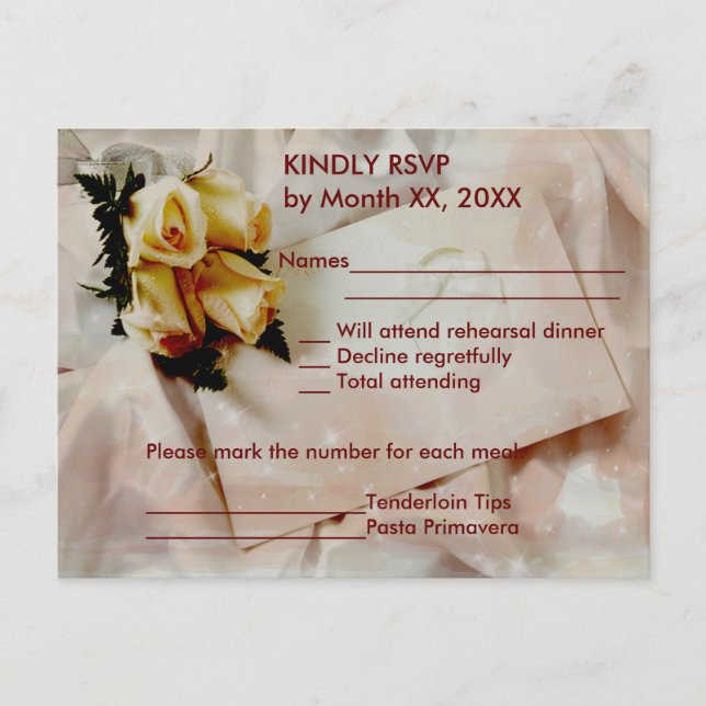 Elegant Ivory Yellow Roses RSVP Rehearsal Postcard (Front)