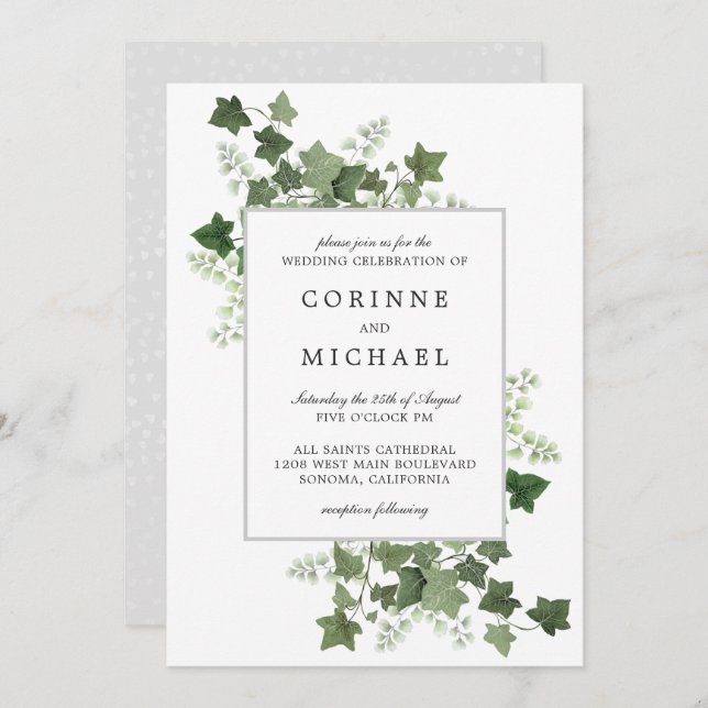Elegant Ivy and Fern Watercolor Wedding Invitation (Front/Back)