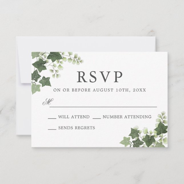 Elegant Ivy and Fern Wedding RSVP (Front)