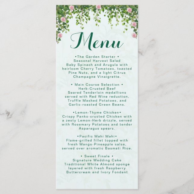Elegant Ivy Greenery Botanical Wedding Table Numbe Menu (Front)