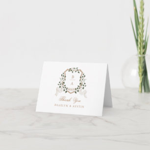 Elegant Ivy Greenery White Floral Wedding Crest Thank You Card