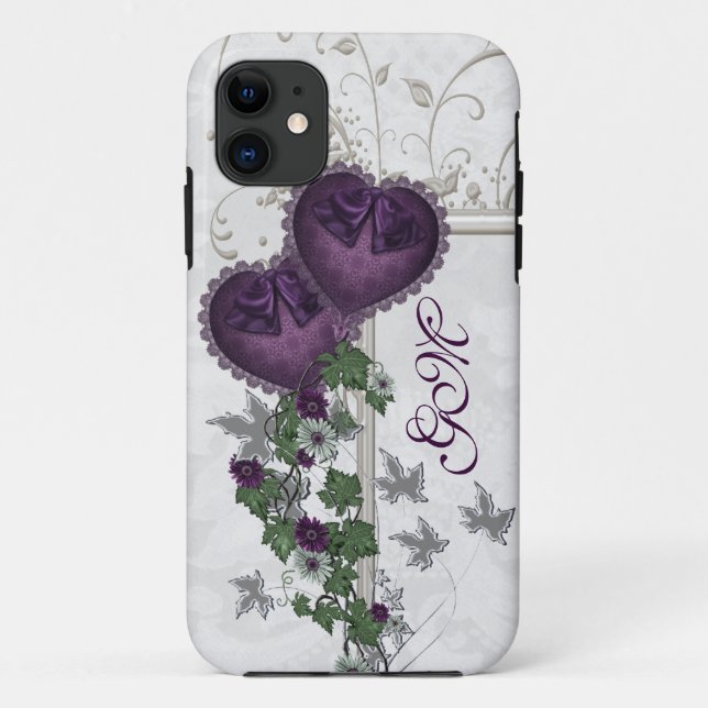 Elegant Ivy & Purple Hearts Case-Mate iPhone Case (Back)