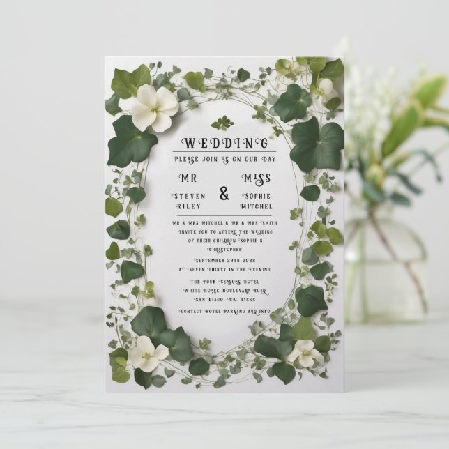 Elegant Ivy Wedding Table Plan and Invitations (Standing Front)