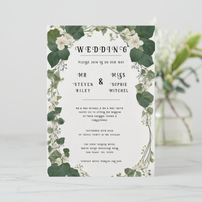 Elegant Ivy Wedding Table Plan and Invitations (Standing Front)