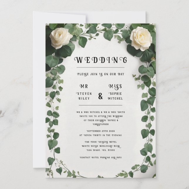 Elegant Ivy Wedding Table Plan and Invitations (Front)