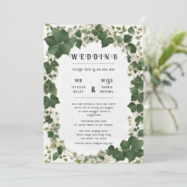 Elegant Ivy Wedding Table Plan and Invitations (Standing Front)