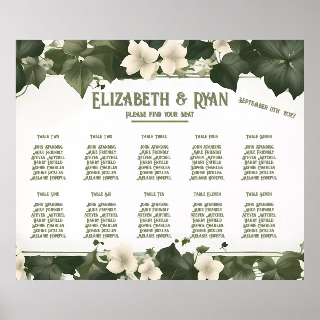 Elegant Ivy Wedding Table Plan and Invitations Poster (Front)