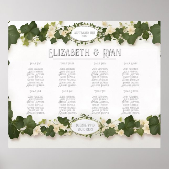 Elegant Ivy Wedding Table Plan and Invitations Poster (Front)