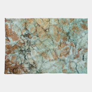 Elegant Jade and Rose Gold Glitter Marble Tea Towel