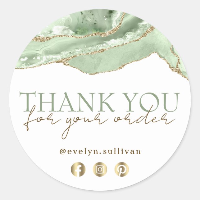Elegant jade green agate thank you sticker (Front)
