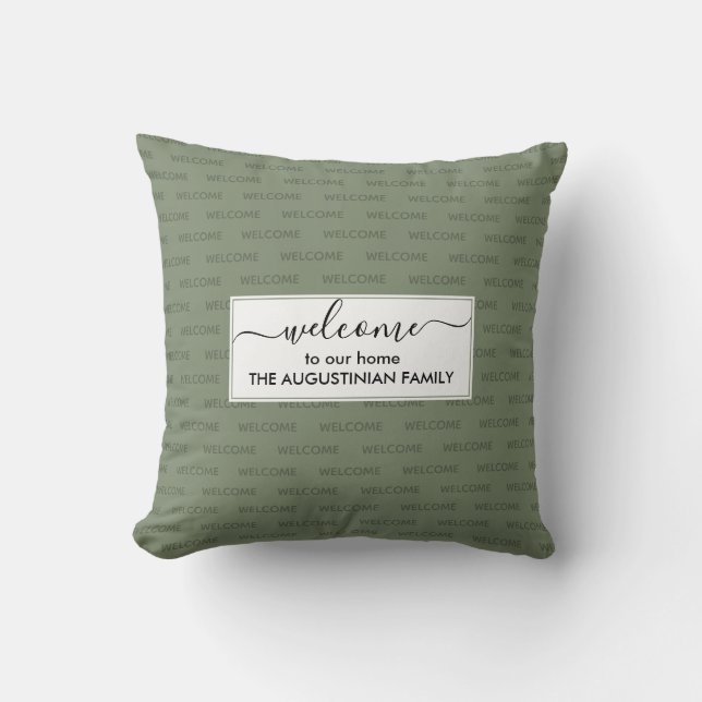 Elegant Jade Green Custom WELCOME TO OUR HOME  Cushion (Front)