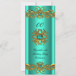 Elegant Jade Green Jewel Gold Birthday Party 2 Invitation