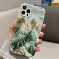 Elegant jade green mountains chinoiserie monogram