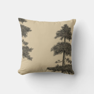 Elegant Japandi Aesthetic Black, Tan, Tree Cushion