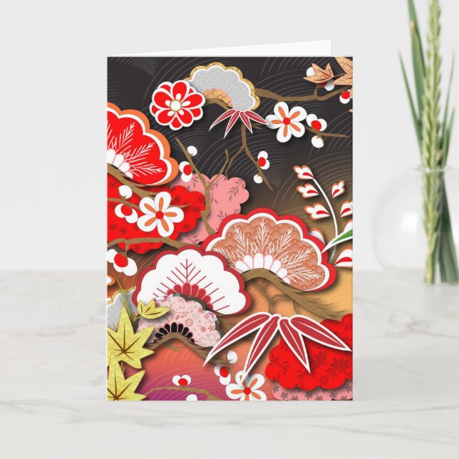Elegant Japanese Autumn Kimono Card (Front)
