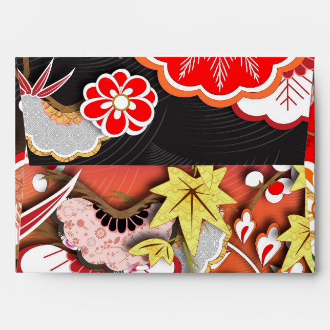 Elegant Japanese Autumn Kimono Envelope (Back (Top Flap))