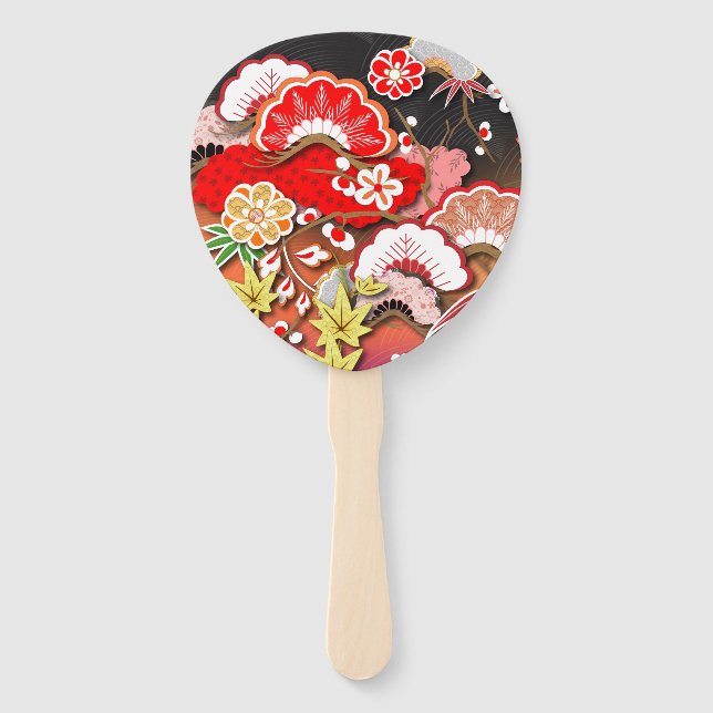 Elegant Japanese Autumn Kimono Hand Fan (Front)
