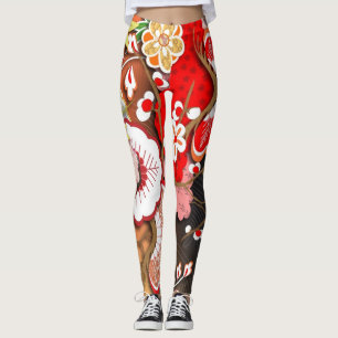 Elegant Japanese Autumn Kimono Leggings