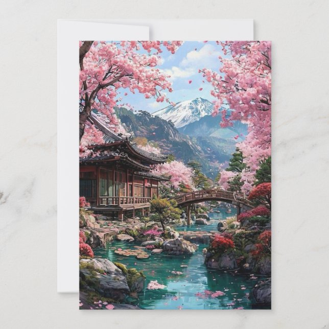 Elegant Japanese Cherry Blossom & Castle Wedding I Invitation (Front)