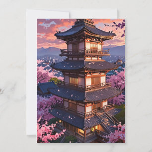 Elegant Japanese Cherry Blossom & Castle Wedding I Invitation