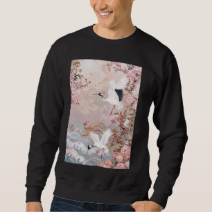 Elegant Japanese Cherry Blossoms Cranes Traditiona Sweatshirt