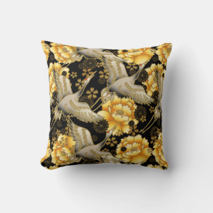 Elegant Japanese crane and peony Cushion