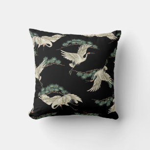 Elegant Japanese crane: artistic depiction. Cushion