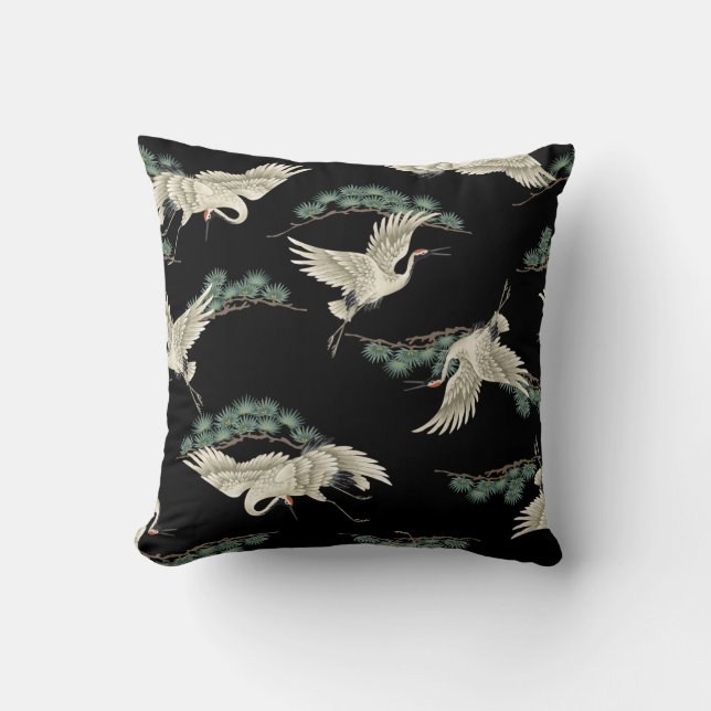 Elegant Japanese crane: artistic depiction. Cushion (Front)