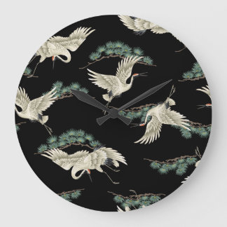 Elegant Japanese crane: artistic depiction. Large Clock