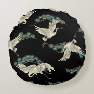 Elegant Japanese crane: artistic depiction. Round Cushion