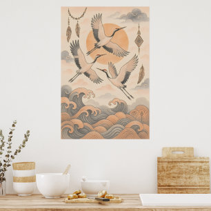 Elegant Japanese Crane Wall Art Minimalist 