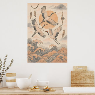 Elegant Japanese Crane Wall Art Minimalist
