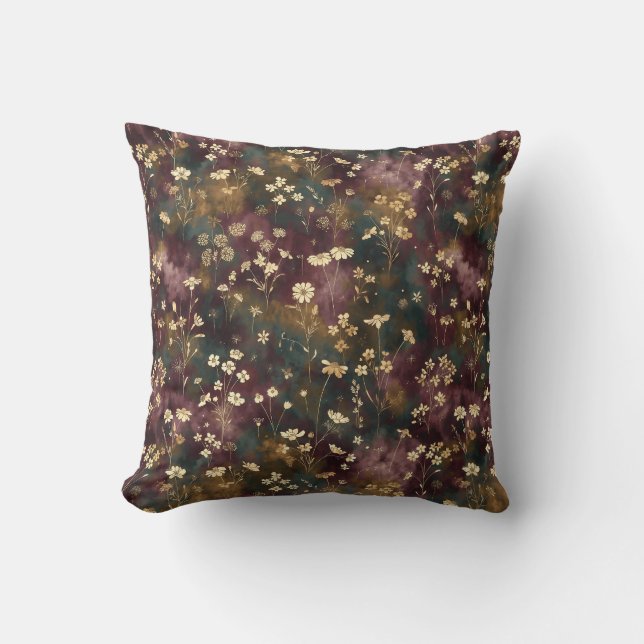 Elegant Japanese Floral – Moody Plum & Teal  Cushion (Front)