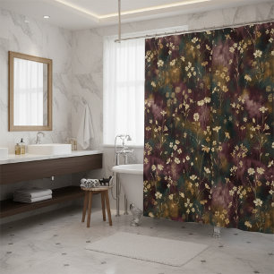 Elegant Japanese Floral – Moody Plum & Teal  Shower Curtain