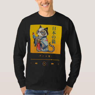 Elegant Japanese-inspired Cat in Traditional Kimon T-Shirt