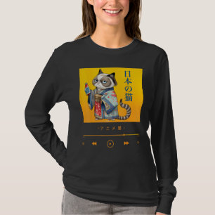 Elegant Japanese-inspired Cat in Traditional Kimon T-Shirt