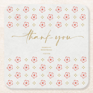 Elegant Japanese Plum Blossom Square Paper Coaster