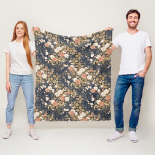 Elegant Japanese Plum Blossom Ume and Kikko Patter Fleece Blanket