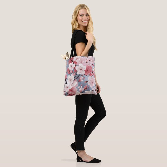 Elegant Japanese Sakura Floral Tote Bag (On Model)