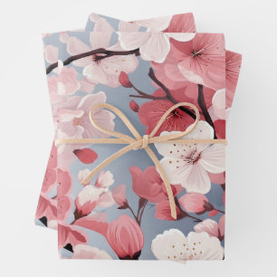 Elegant Japanese Sakura Floral Wrapping Paper Sheet
