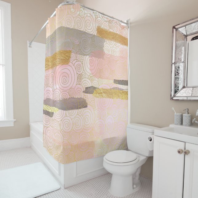 Elegant Japanese Style Abstract Waves Artwork | Shower Curtain (In Situ)