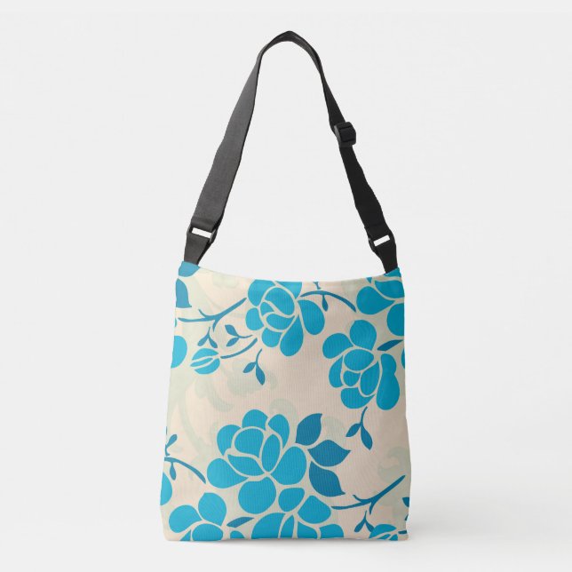 Elegant Japanese Style Blue Floral Design | Crossbody Bag (Front)