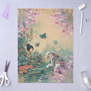 Elegant Japanese Themed Decoupage Crafting Tissue Paper