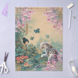 Elegant Japanese Themed Decoupage Crafting Tissue Paper