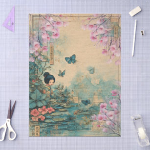 Elegant Japanese Themed Decoupage Crafting Tissue Paper