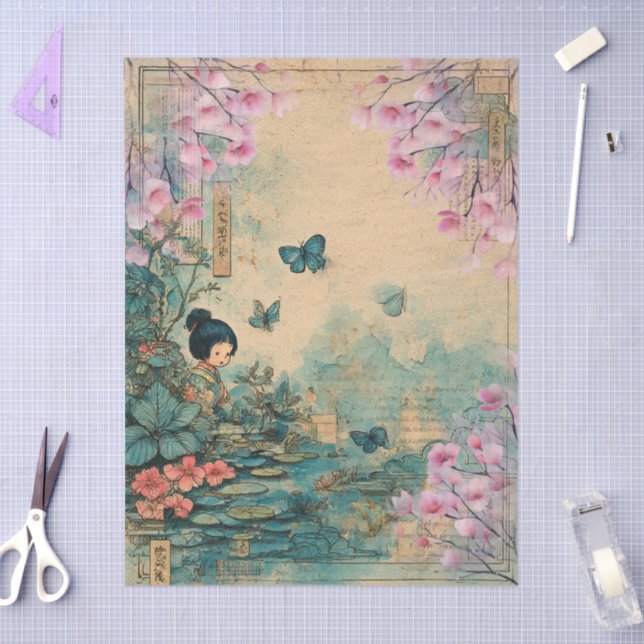 Elegant Japanese Themed Decoupage Crafting Tissue Paper (Craft)