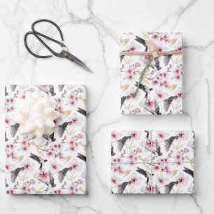 elegant Japanese tiled party bird pattern Wrapping Paper Sheet